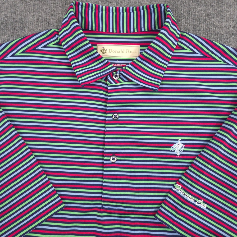 Donald Ross Polo Mens L Multicolor Striped Performance Golf Ipswich Country Club